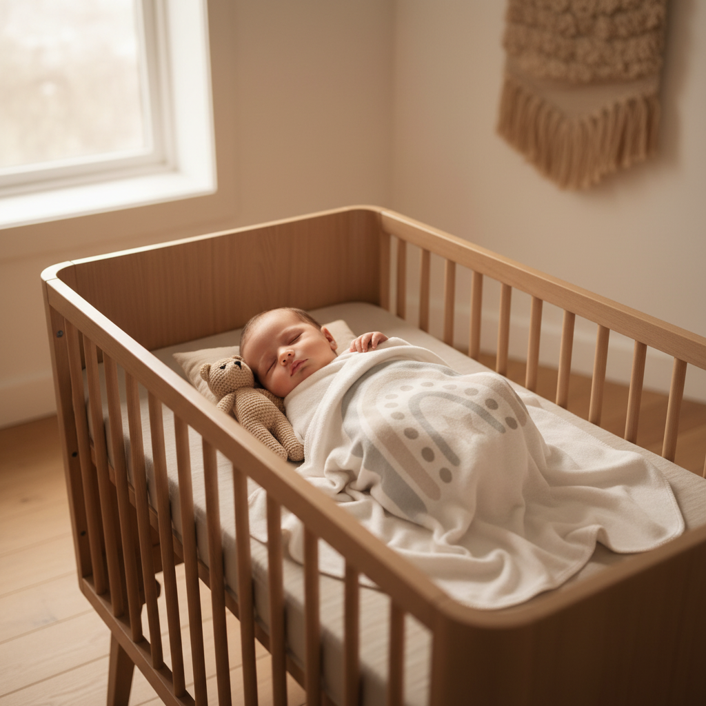 Babydecke im Babybett – Kategorie Baby- und Kinderdecken