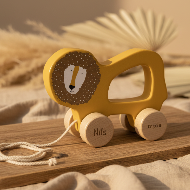 Personalisiertes Nachziehtier aus Holz mit Name