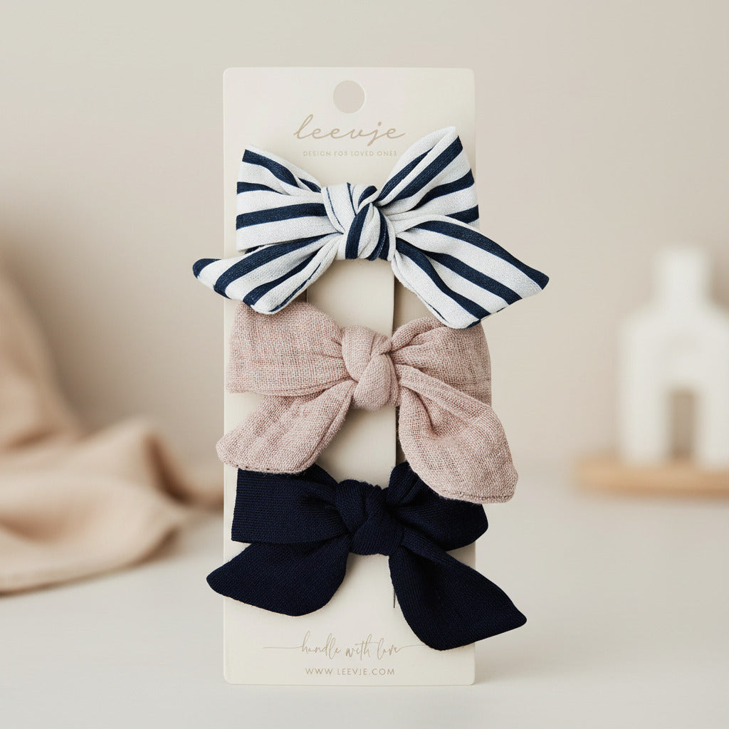 Pinces à cheveux « gros nœuds bleu marine » | Leevye