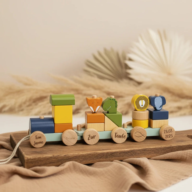 Personalized Wooden Animal Train – Christening Gift | Schmatzepuffer