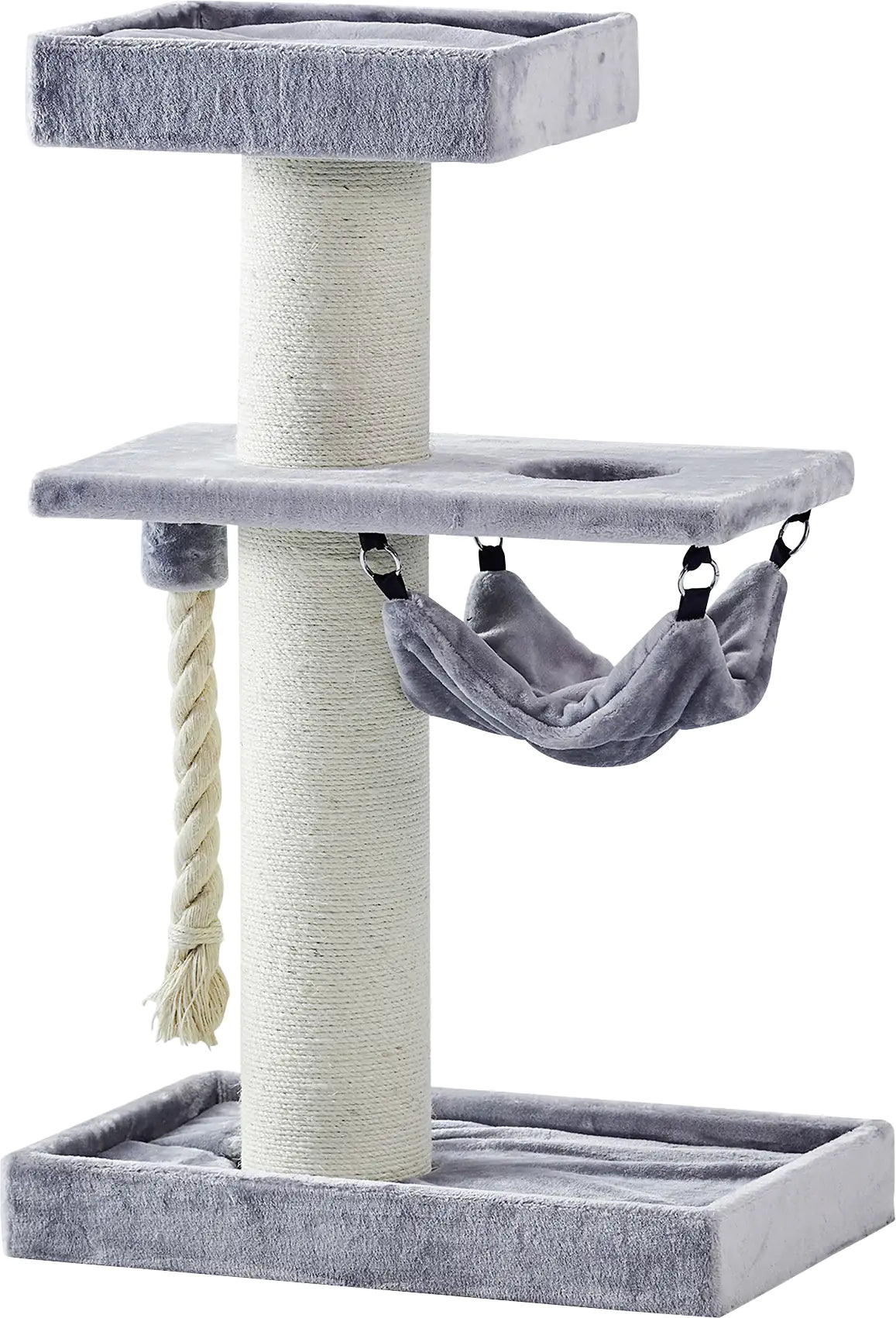 Nobby Kratzbaum Samar Grau 130 cm – Herstellerabbildung mit Hängematte, Liegeflächen und 20-cm-Sisalstämmen