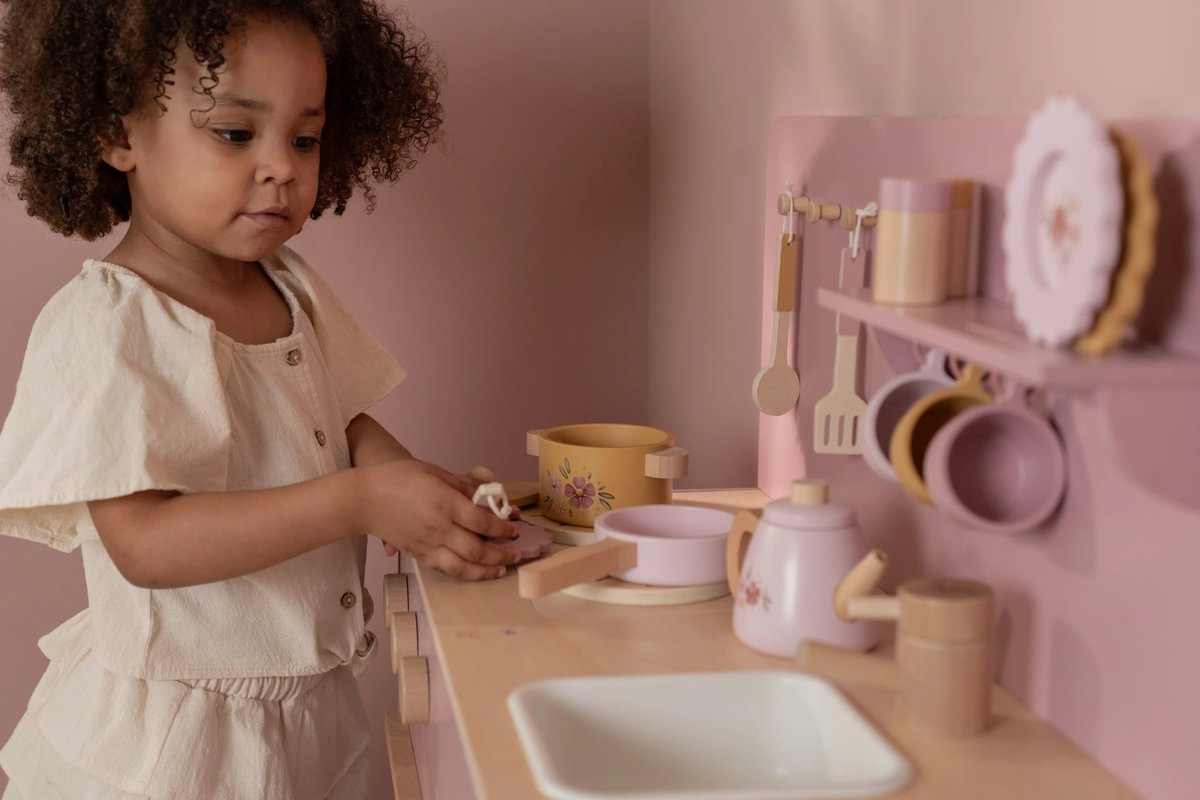 Pink play kitchen