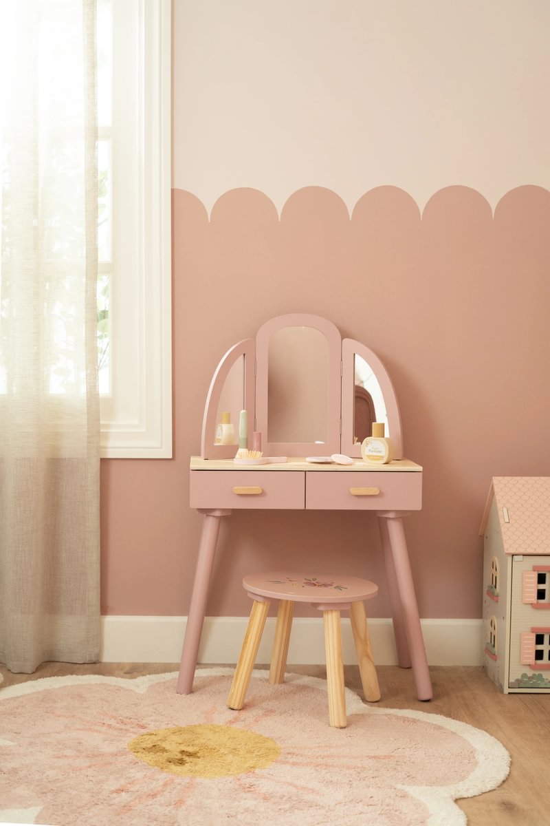 Wooden Children's Dressing Table – Vanity with Mirror & Accessories