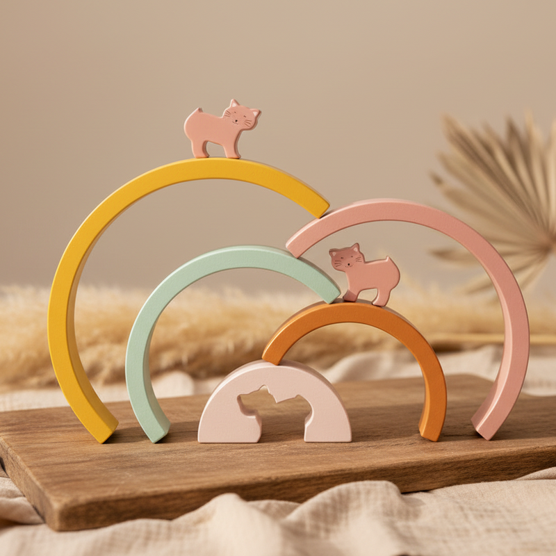 Rainbow Stacking Game Made of Wood - Mrs. Cat | Trixie
