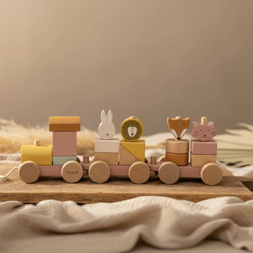 Personalized Wooden Train Animals Mrs. Cat - Gift for Christening | Schmatzepuffer