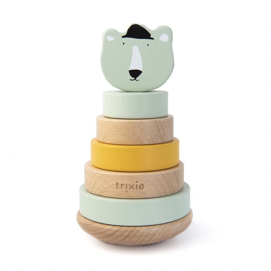 Tour à empiler en bois Monsieur Ours polaire – Cadeau de baptême | Schmatzepuffer