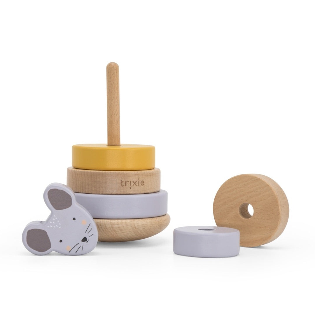 Tour à empiler en bois Madame Souris – Cadeau de baptême | Schmatzepuffer