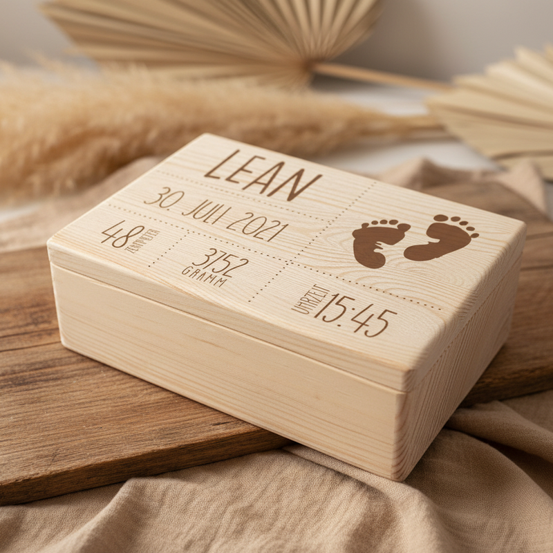 Erinnerungsboxen L - Naturholz - verschiedene Motive und Anlässe - personalisiert | Schmatzepuffer