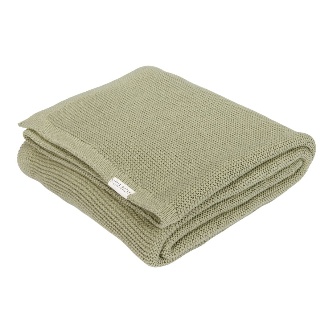 Couverture de berceau tricotée 70 x 100 cm – Pure Olive | Little Dutch
