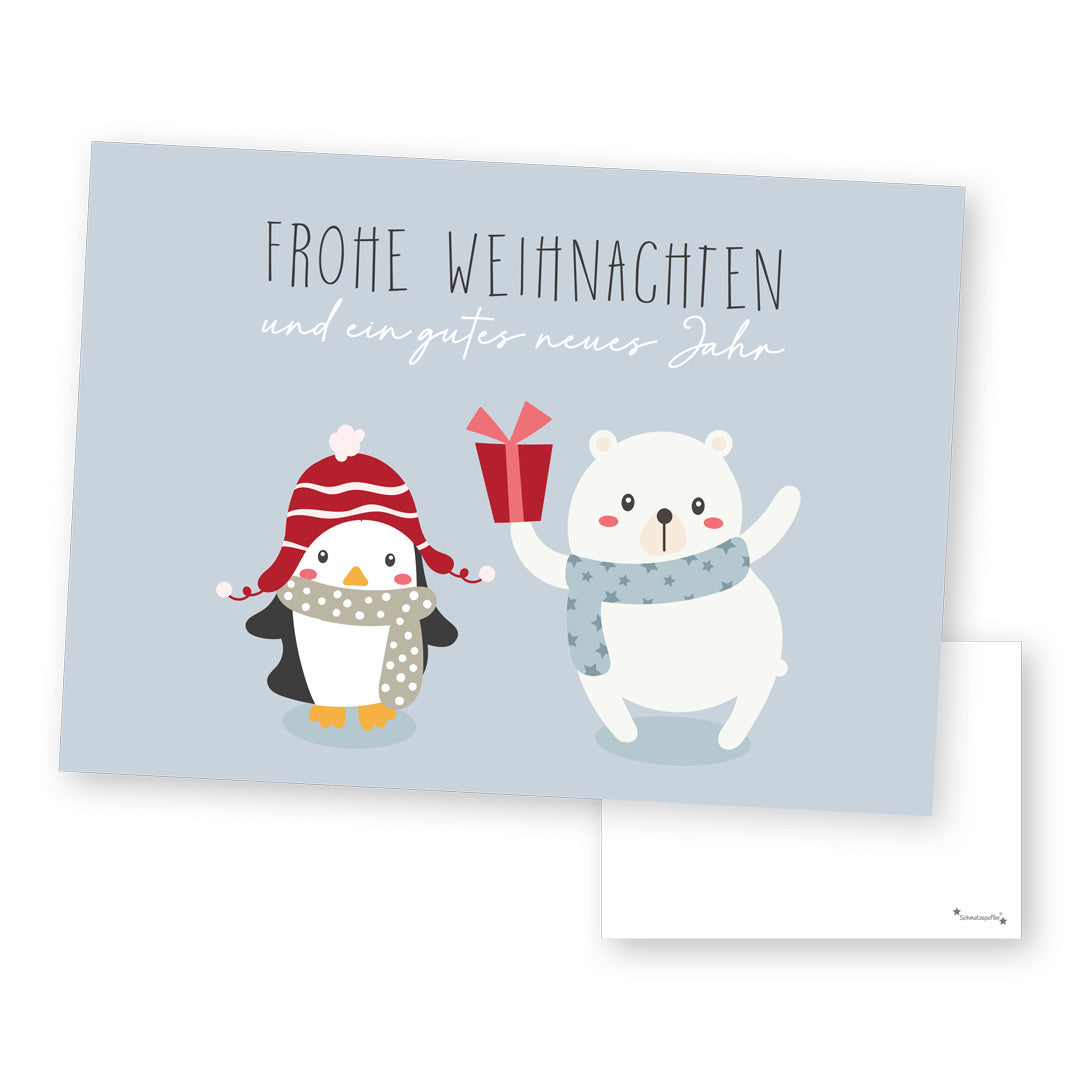 Carte de vœux « Joyeux Noël » - Pingouin et ours polaire