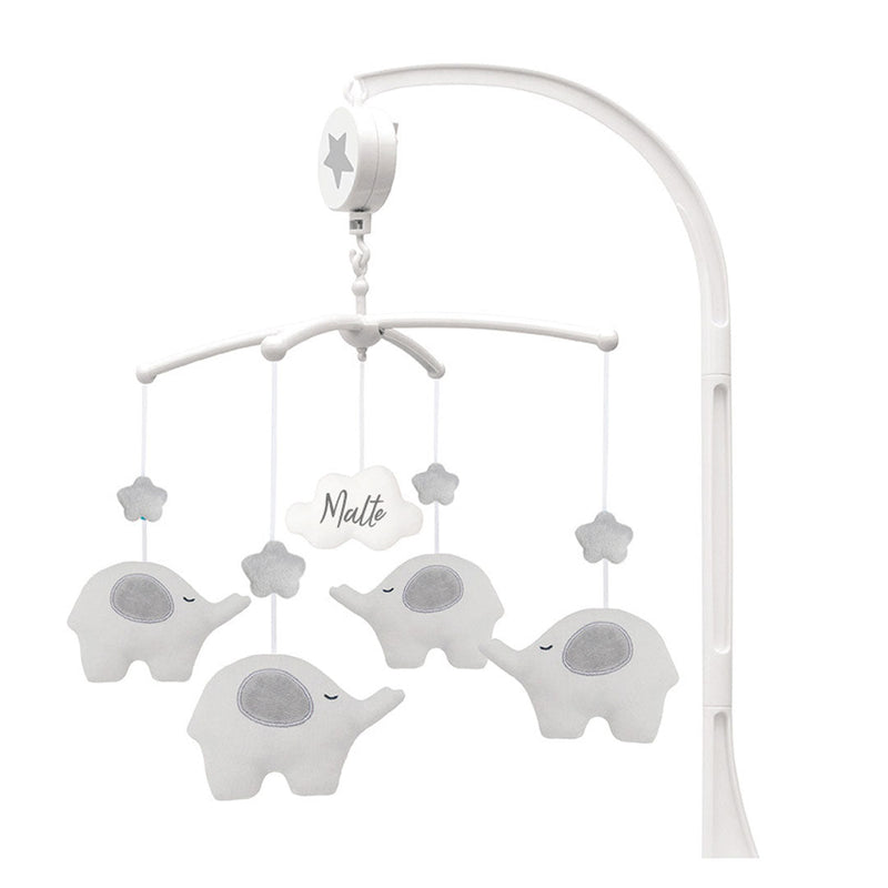 Music mobile elephant stars, white gray | JaBaDaBaDo