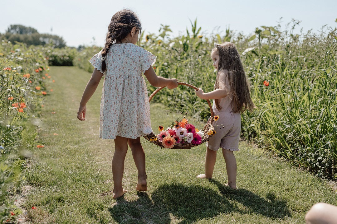 Cream short-sleeved dress for babies and children