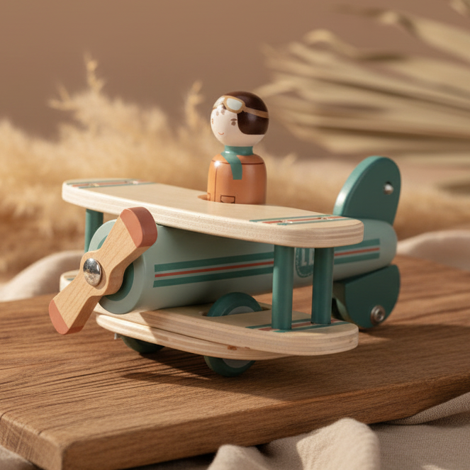 Wooden toy airplane with name