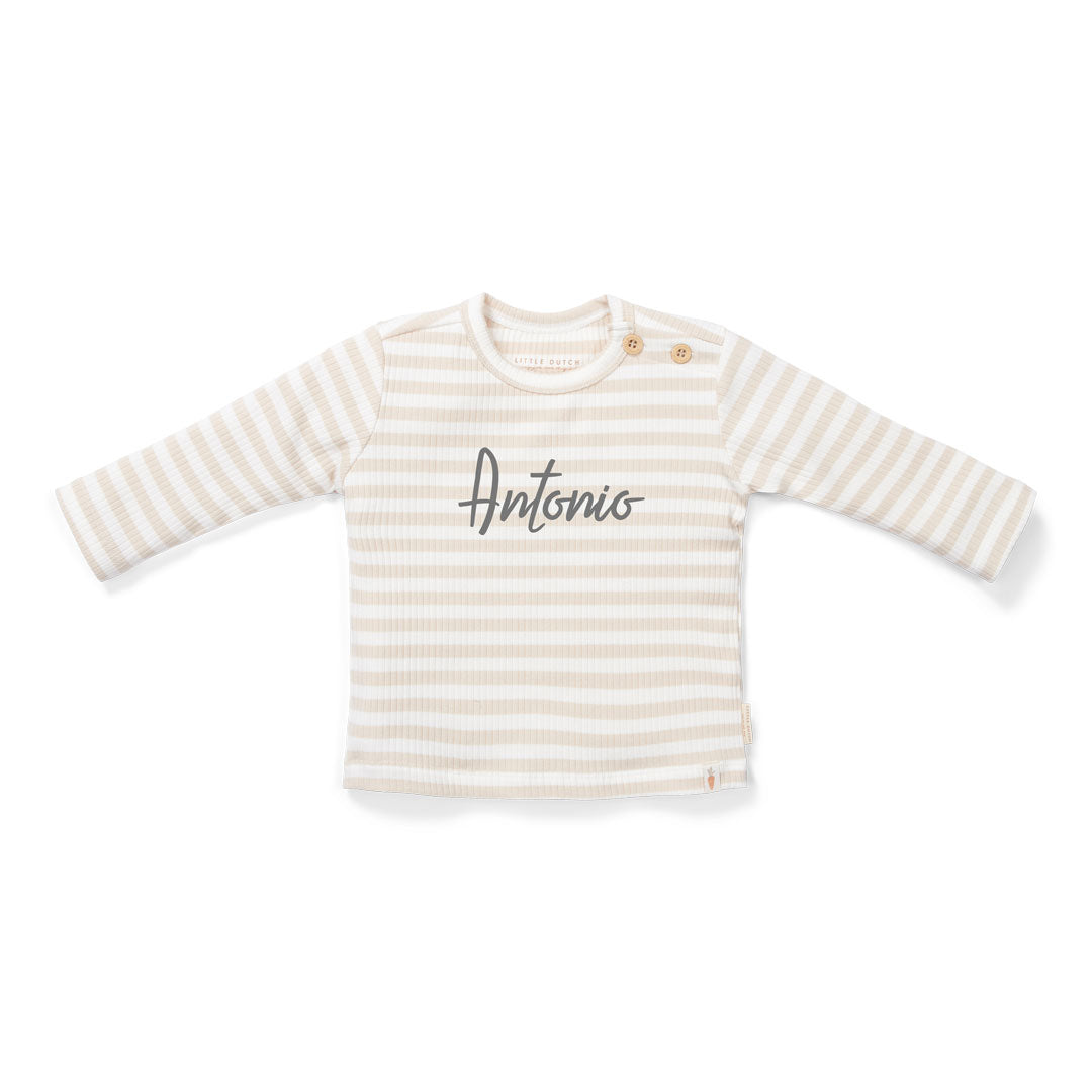 T-shirt à manches longues rayé sable et blanc pour bébés et enfants