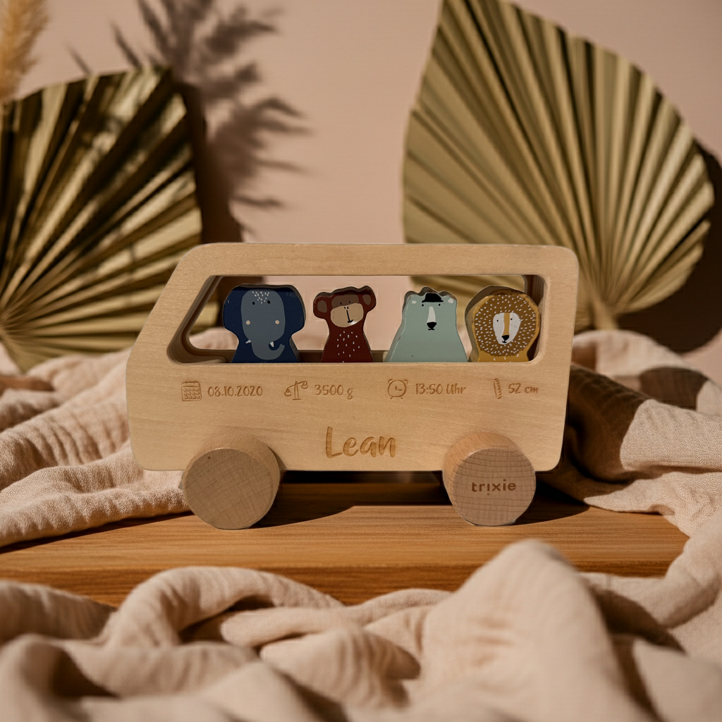Bus animalier en bois pour enfants – Jouet d'éveil en bois | Schmatzepuffer