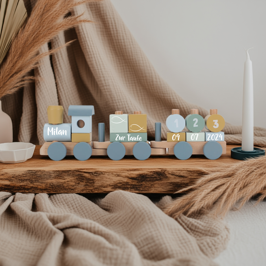 Train en bois personnalisé Forest Friends - Cadeau de baptême