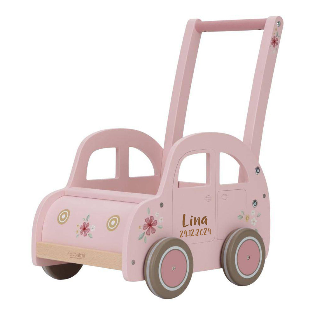 Pink walker, customizable with name & date of birth