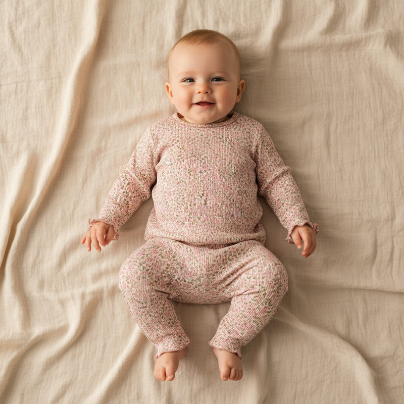 Little Dutch Baby-Pyjama Fairy Floral in Rosa – zweiteiliges Set mit Blumenmuster und Rüschenärmeln