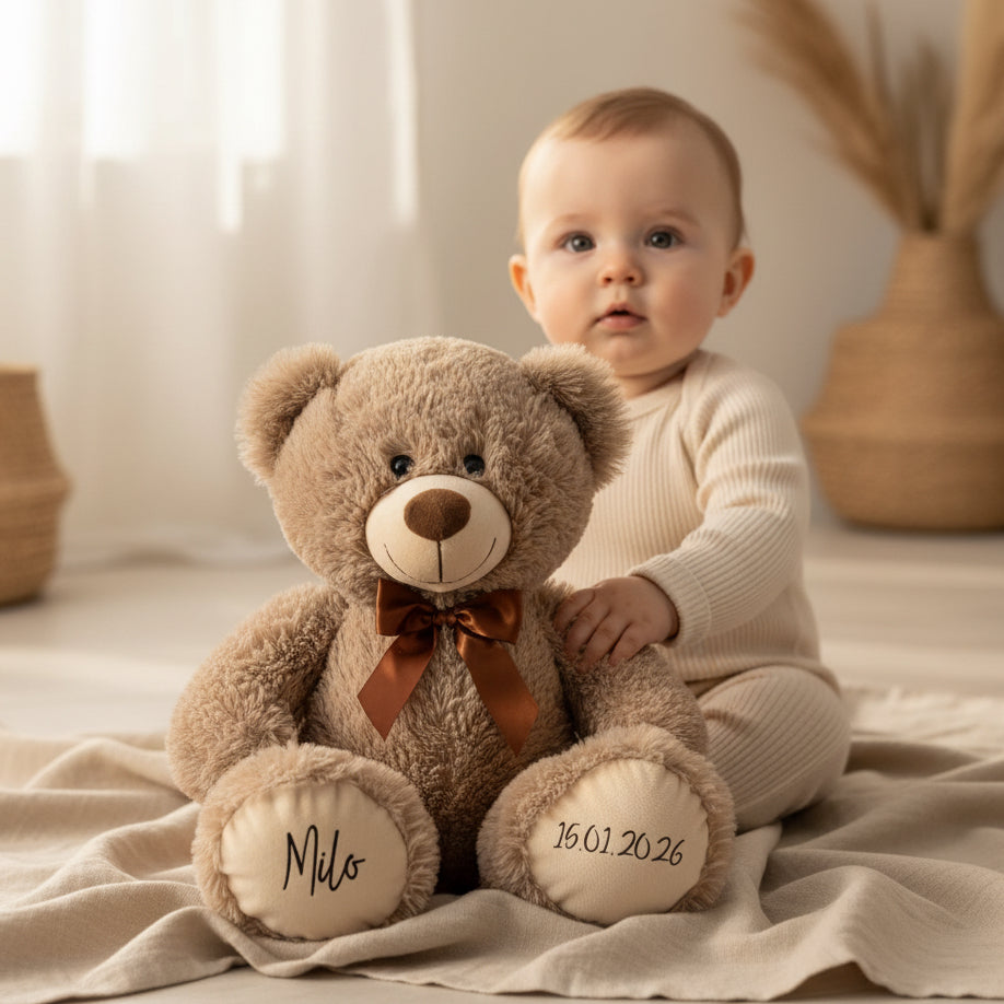 Personalized Teddy Bear Plush Toy 54cm Light Brown - Gift for Birth & Christening