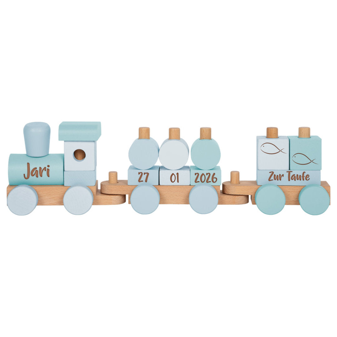 Personalized Wooden Train Blue - Christening Gift