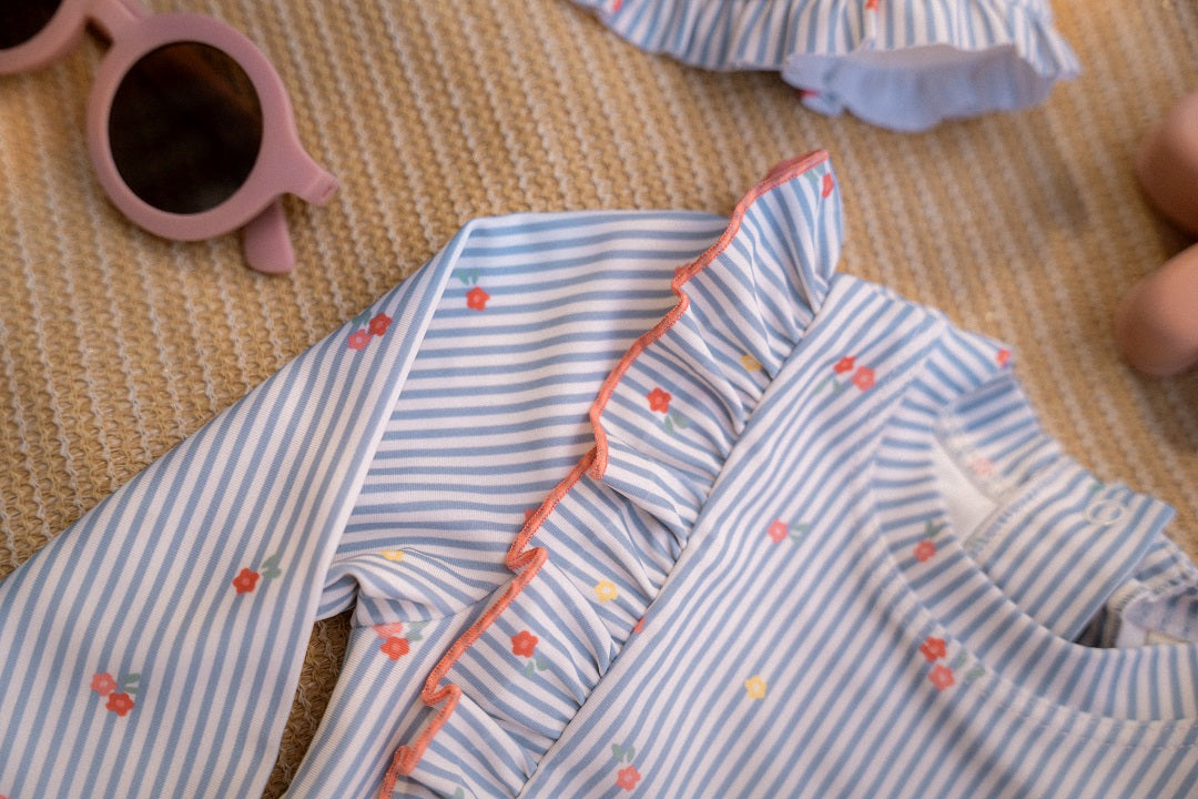 Maillot de bain à manches longues Sunny Flowers Bleu | Little Dutch