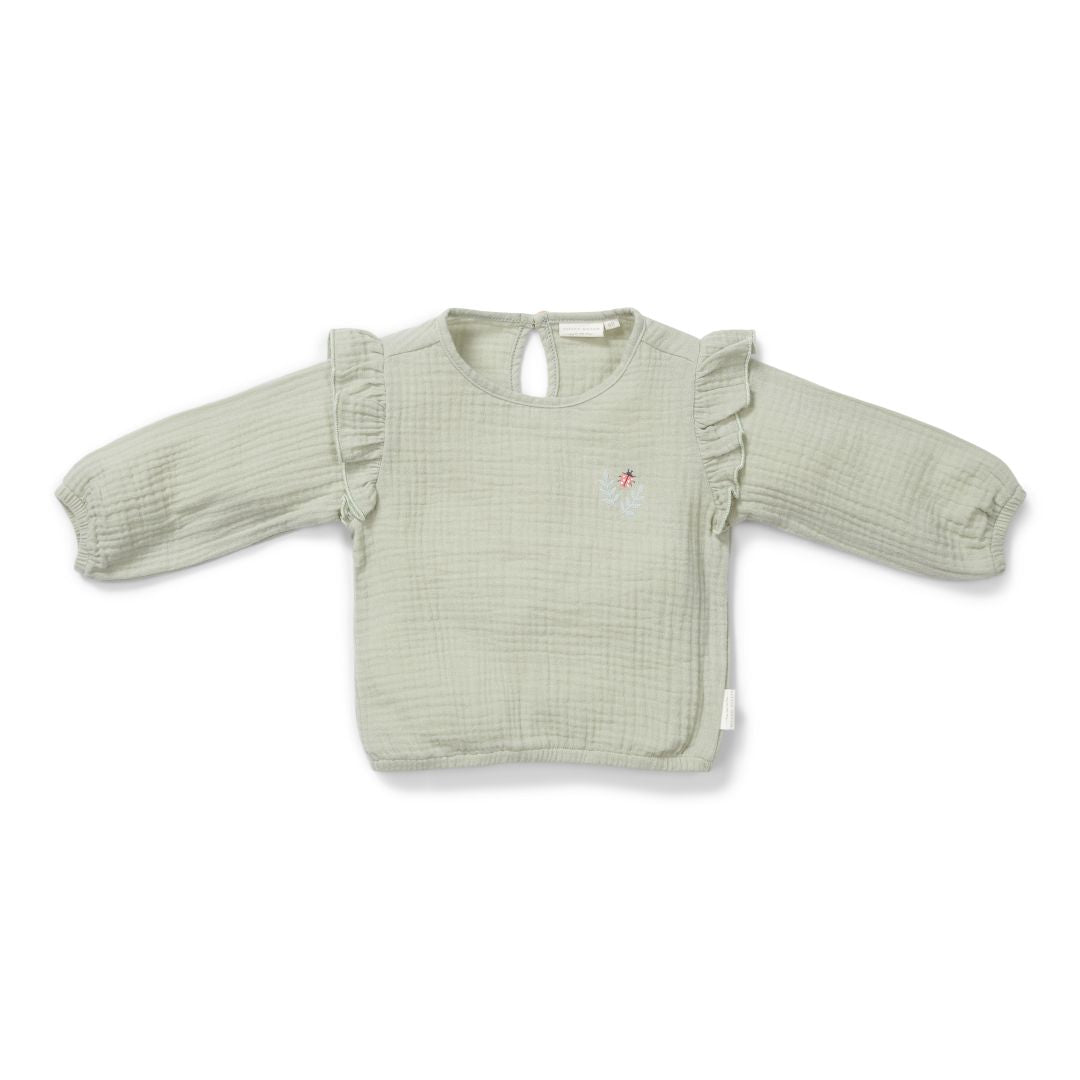 Chemisier manches longues vert gazon | Little Dutch