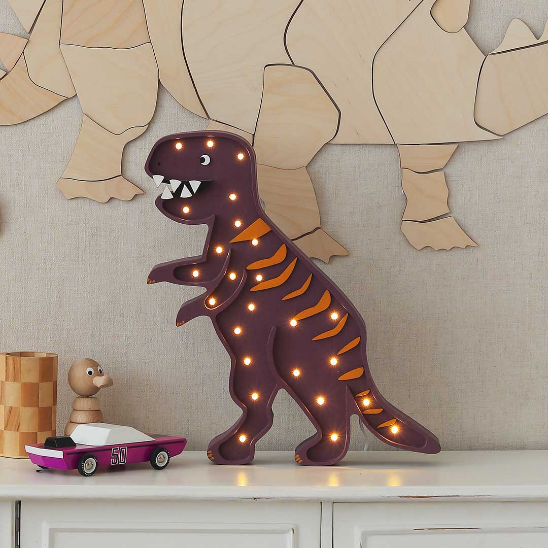 Lampe T-Rex Dinosaure violet orange | Little Lights