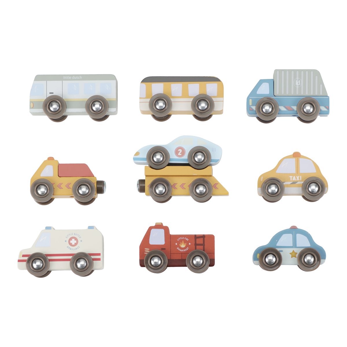 Wooden vehicle set for wooden railway – Fire brigade & Police | Schmatzepuffer
