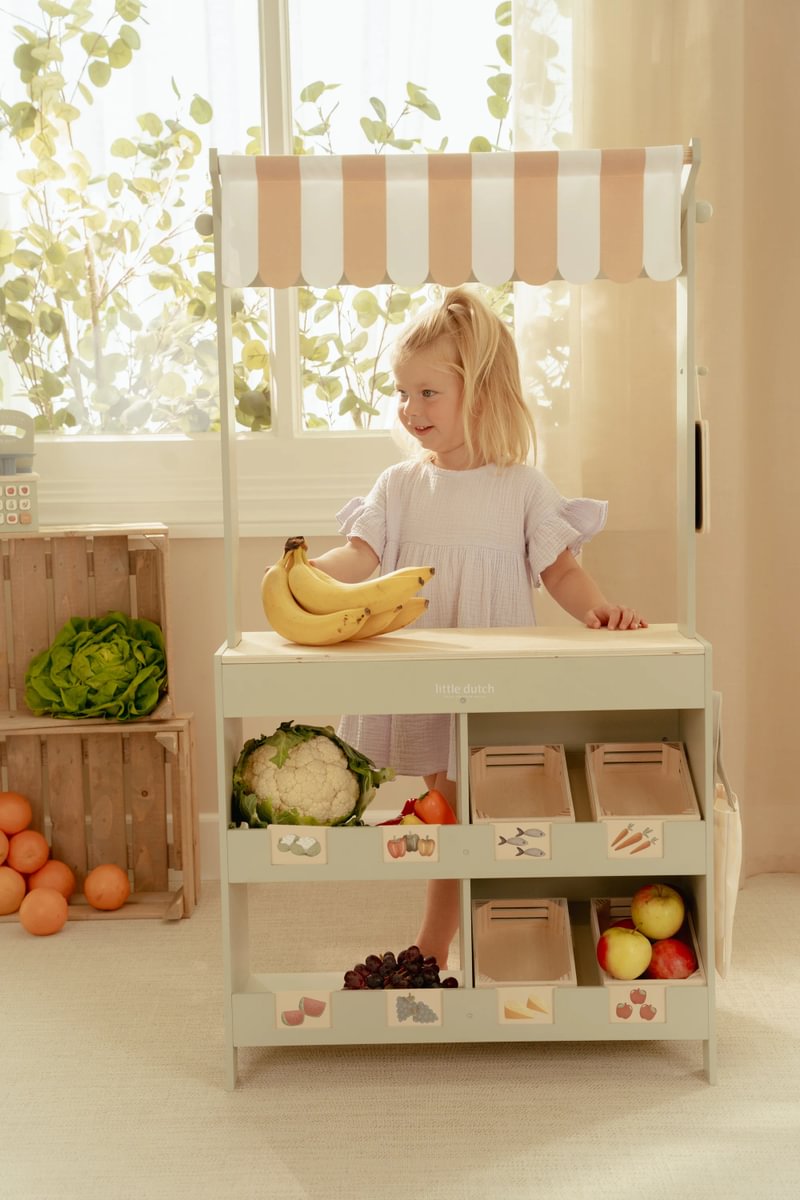Étal de marché et café en bois – Stand de jeu 2 en 1