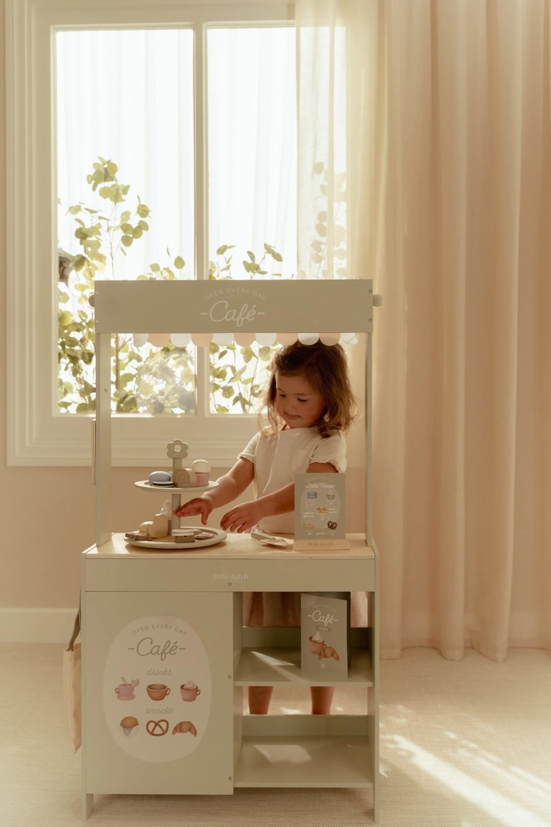 Étal de marché et café en bois – Stand de jeu 2 en 1