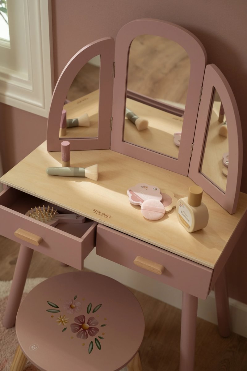 Wooden Children's Dressing Table – Vanity with Mirror & Accessories