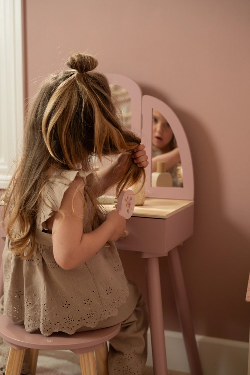Wooden Children's Dressing Table – Vanity with Mirror & Accessories