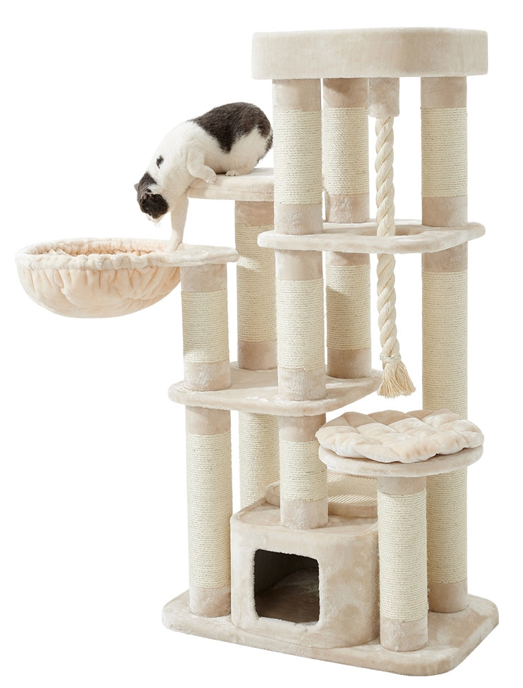 Nobby Kratzbaum Fredo Cream 158 cm – originales Nobby Herstellerfoto mit Liegeflächen, Hängemulde und Sisalstämmen