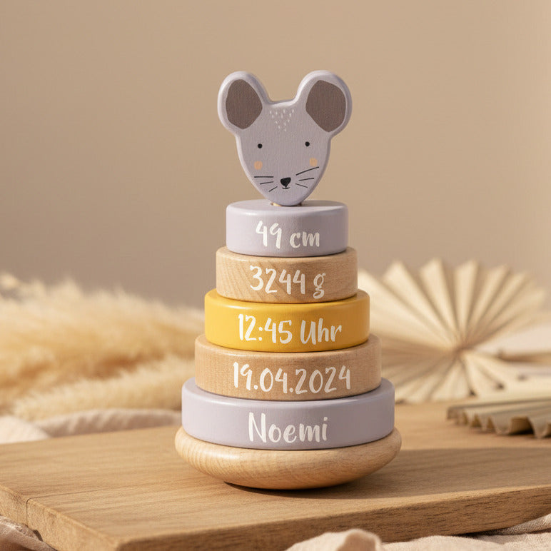 Wooden Stacking Tower Ms. Mouse – Christening Gift | Schmatzepuffer