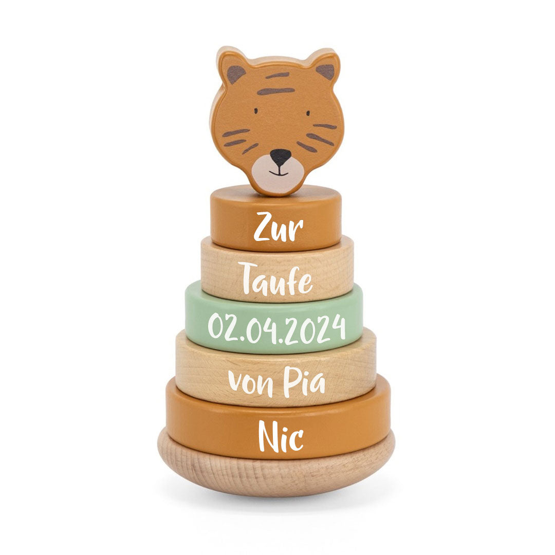 Stacking Tower Wood Mr. Tiger - Christening Gift | Schmatzepuffer