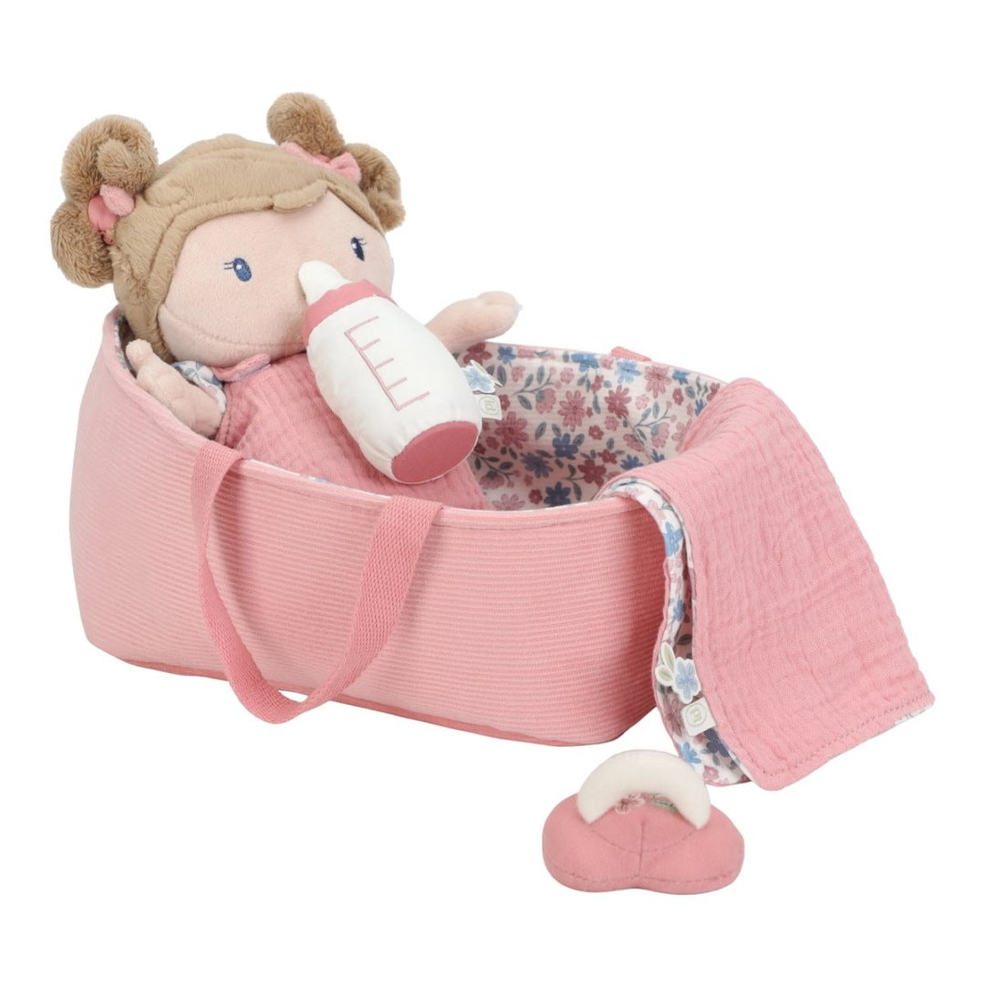 Pink baby doll in a basket | Little Dutch
