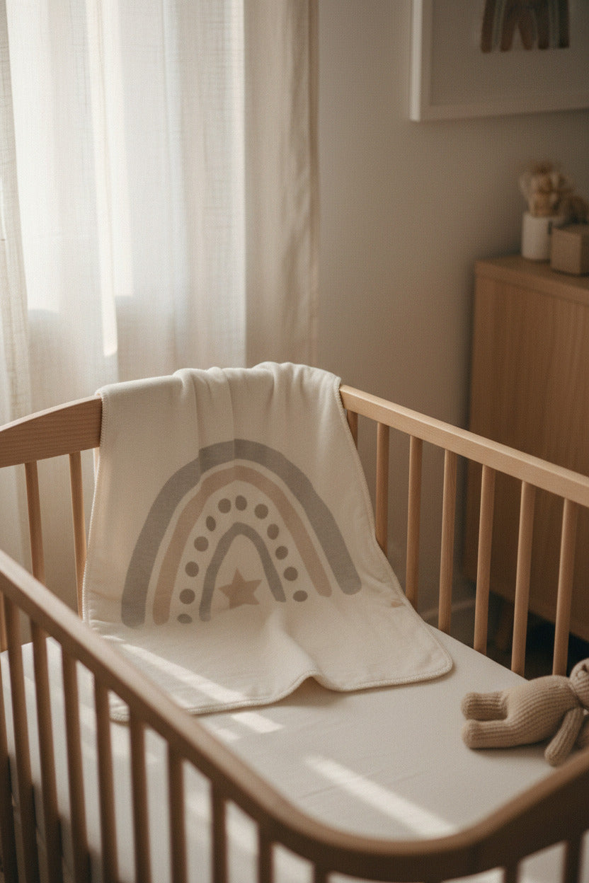 Couverture bébé arc-en-ciel en coton bio – Cadeau de naissance | Schmatzepuffer