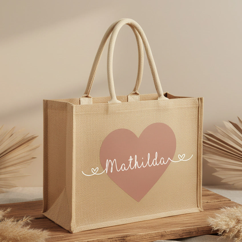 Personalized jute bag with heart &amp; name | Schmatzepuffer®