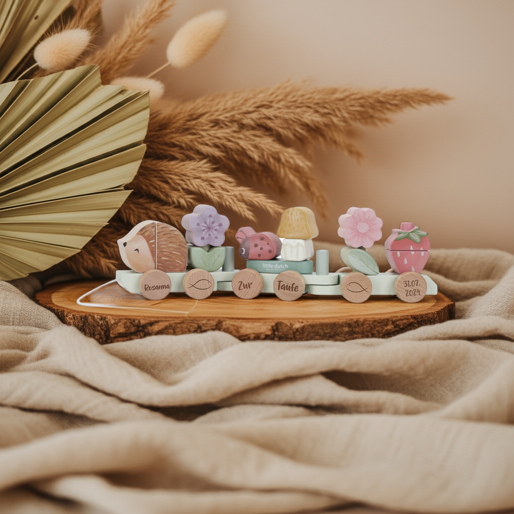 Wooden Train Hedgehog Fairy Garden "For Baptism" | Little Dutch