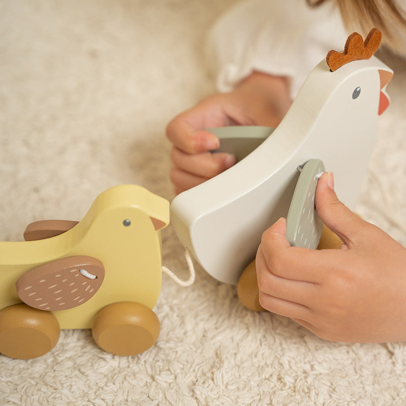 Animal à traîner en bois personnalisé poule avec prénom | Cadeau pour enfants