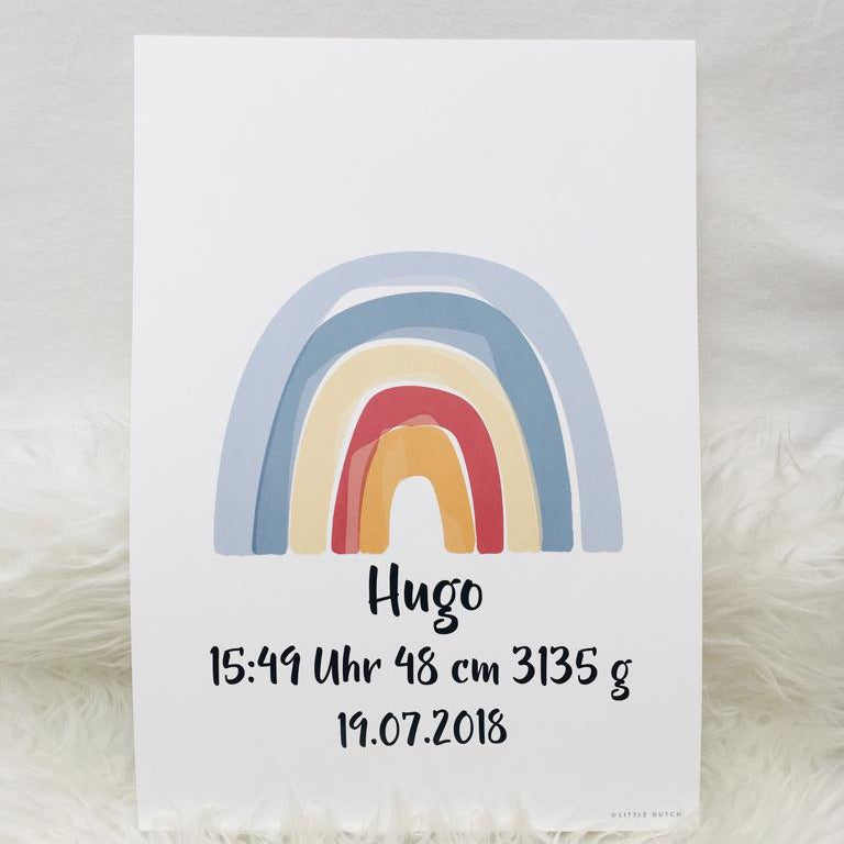 Personalized Birth Poster with Name – Rainbow Nursery Decor