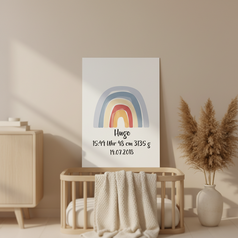Personalized Birth Poster with Name – Rainbow Nursery Decor