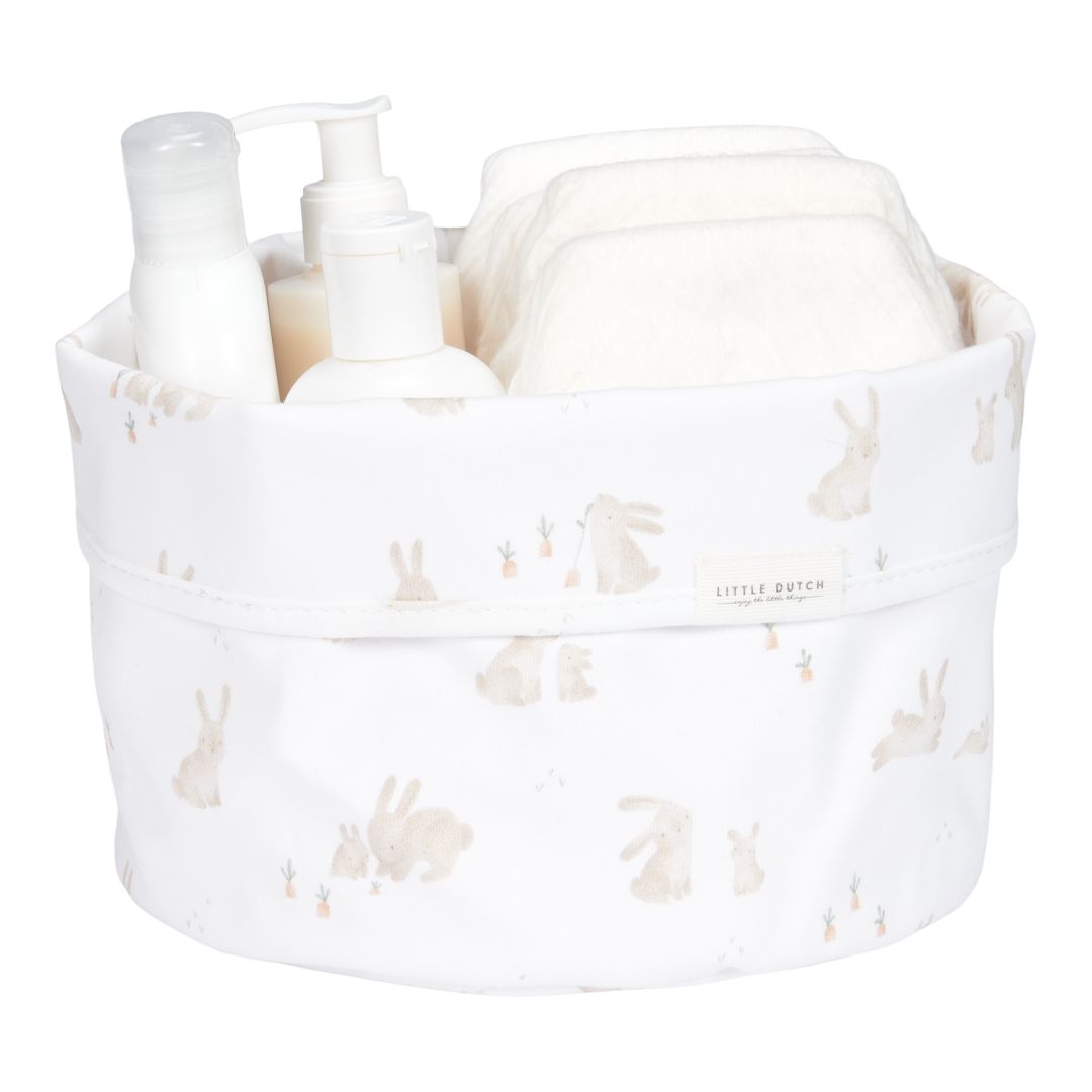 Personalized Baby Bunny Care Basket with Name – Round, Made of Cotton