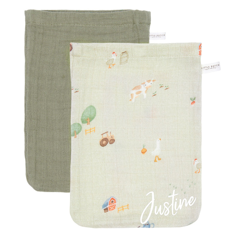 Washing gloves set muslin - Little Farm / Pure Olive | Little Dutch