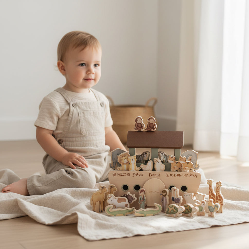 Personalized wooden Noah's Ark – Gift for a newborn