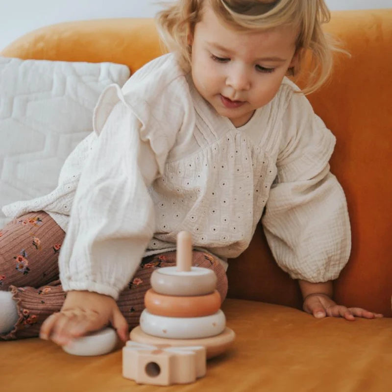 Wooden Stacking Tower in Nougat by Label Label Educational Toy - personalized gift for birth