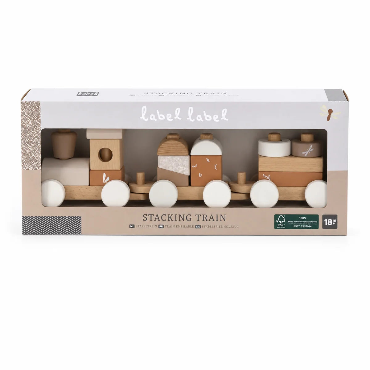 Wooden stacking train in nougat from Label Label – Stacking train & motor skills toy for birth