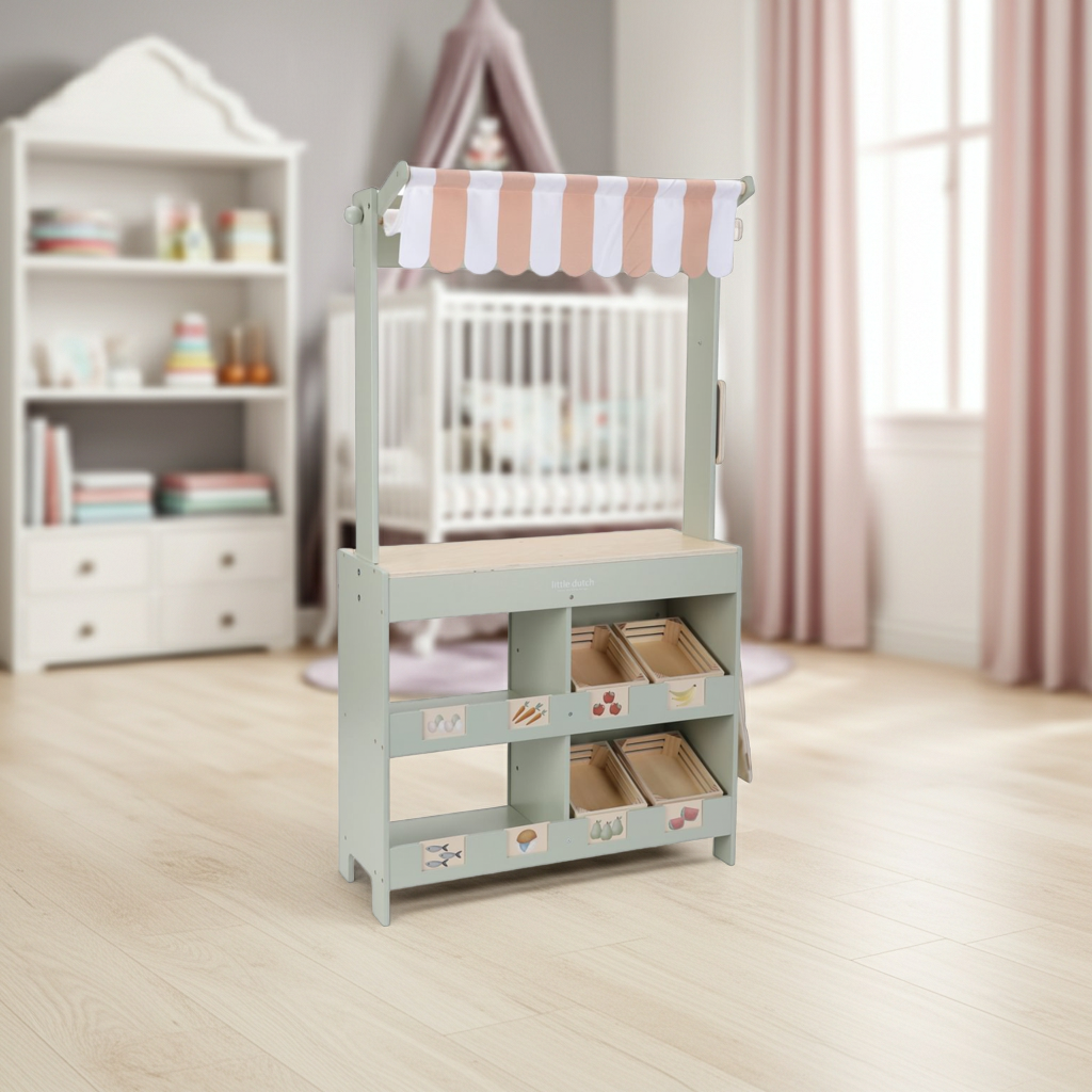 Étal de marché et café en bois – Stand de jeu 2 en 1