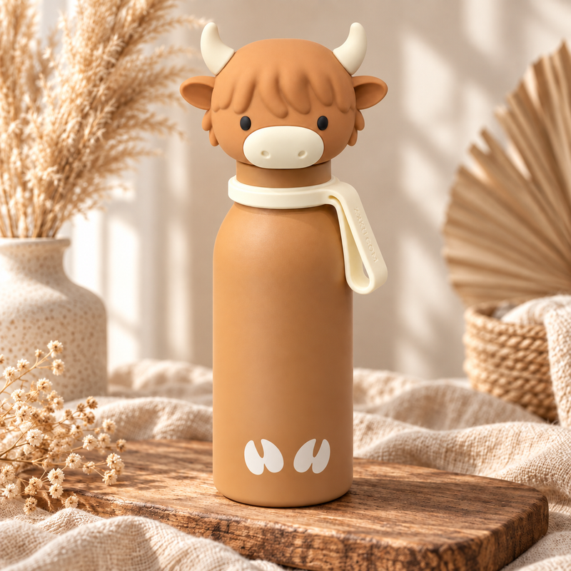 ZAZU Bottlies Kinder Thermosflasche Highland Cow 400 ml im Boho-Stil